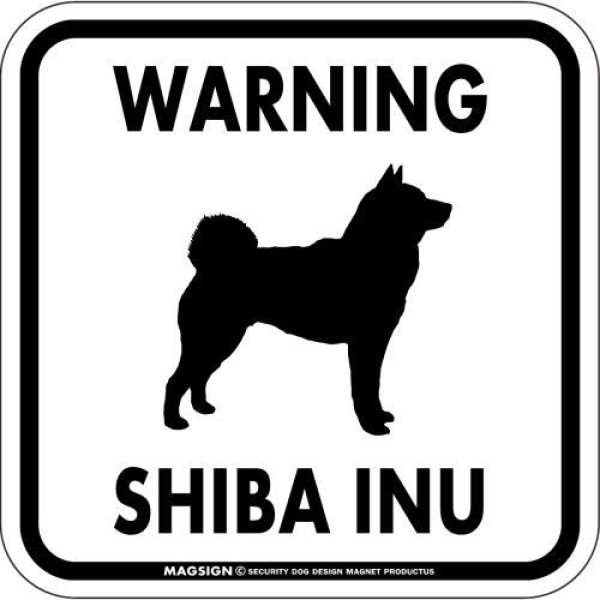 画像1: [MAGSIGN] WARNING SHIBA INU マグネット＆ステッカー：柴犬(ホワイト/イエロー/オレンジ) 注意 英語 正方形 車＆屋外用(防水性/耐光性) 日本製 (1)