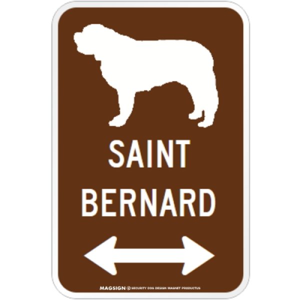 画像1: SAINT BERNARD [MAGSIGN] シルエット＆矢印 アメリカン道路標識 英語犬種名 マグネット/ステッカー：ブラウン (1)