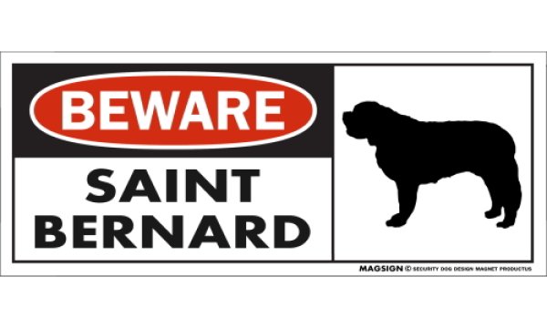 画像1: [MAGSIGN] セントバーナード マグネット＆ステッカー 犬 注意 英語 BEWARE SAINT BERNARD 対象:車(ドア/ガラス/ボディ)・屋外(玄関扉/窓ガラス/メールポスト) 日本製 (1)