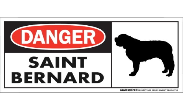 画像1: [MAGSIGN] セントバーナード マグネット＆ステッカー 英語 危ない 危険 DANGER SAINT BERNARD 対象:車(ドア/ガラス/ボディ)・屋外(玄関扉/窓ガラス/メールポスト) 日本製 (1)