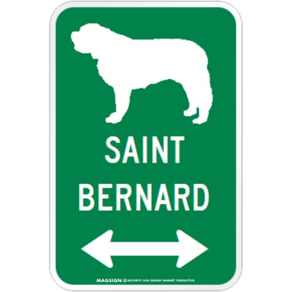 画像1: SAINT BERNARD [MAGSIGN] シルエット＆矢印 アメリカン道路標識 英語犬種名 マグネット/ステッカー：グリーン (1)