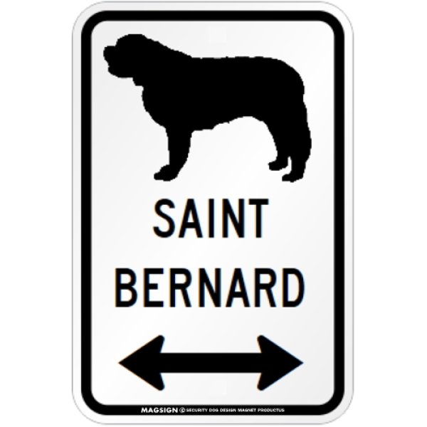 画像1: SAINT BERNARD [MAGSIGN] シルエット＆矢印 アメリカン道路標識 英語犬種名 マグネット/ステッカー：ホワイト (1)