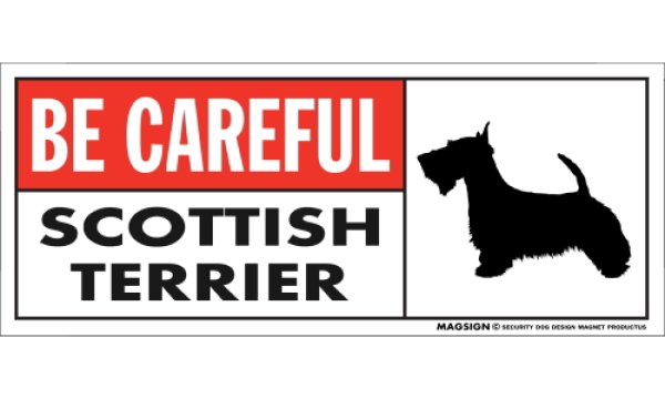 画像1: [MAGSIGN] スコティッシュテリア マグネット＆ステッカー (犬)気を付けて 英語 BE CAREFUL SCOTTISH TERRIER 対象:車(ドア/ガラス/ボディ)・屋外(玄関扉/窓ガラス/メールポスト) 日本製 (1)