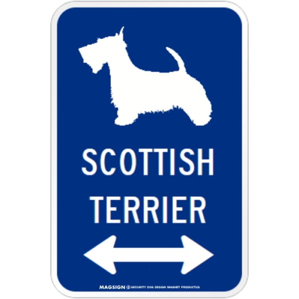 画像1: SCOTTISH TERRIER [MAGSIGN] シルエット＆矢印 アメリカン道路標識 英語犬種名 マグネット/ステッカー：ブルー (1)