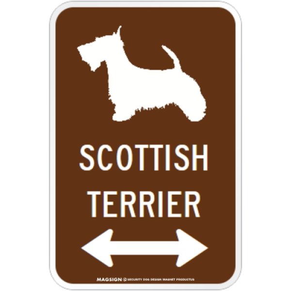 画像1: SCOTTISH TERRIER [MAGSIGN] シルエット＆矢印 アメリカン道路標識 英語犬種名 マグネット/ステッカー：ブラウン (1)