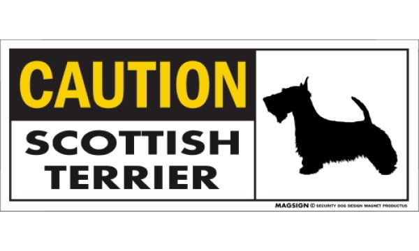 画像1: [MAGSIGN] スコティッシュテリア マグネット＆ステッカー 英語 警戒 CAUTION SCOTTISH TERRIER 対象:車(ドア/ガラス/ボディ)・屋外(玄関扉/窓ガラス/メールポスト) 日本製 (1)