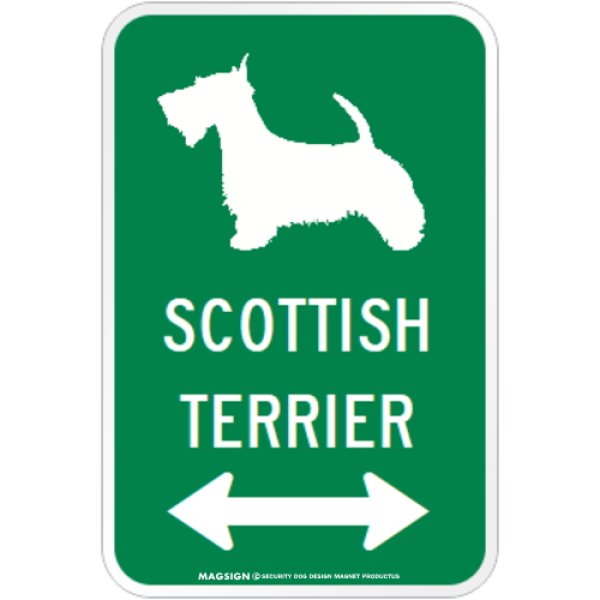 画像1: SCOTTISH TERRIER [MAGSIGN] シルエット＆矢印 アメリカン道路標識 英語犬種名 マグネット/ステッカー：グリーン (1)