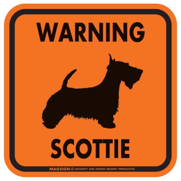 画像3: [MAGSIGN] WARNING SCOTTIE マグネット＆ステッカー：スコッティ(ホワイト/イエロー/オレンジ) 注意 英語 正方形 車＆屋外用(防水性/耐光性) 日本製 (3)