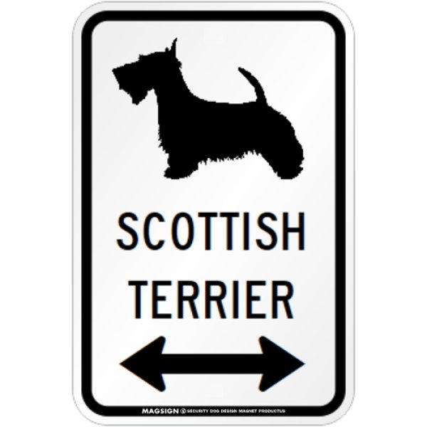 画像1: SCOTTISH TERRIER [MAGSIGN] シルエット＆矢印 アメリカン道路標識 英語犬種名 マグネット/ステッカー：ホワイト (1)