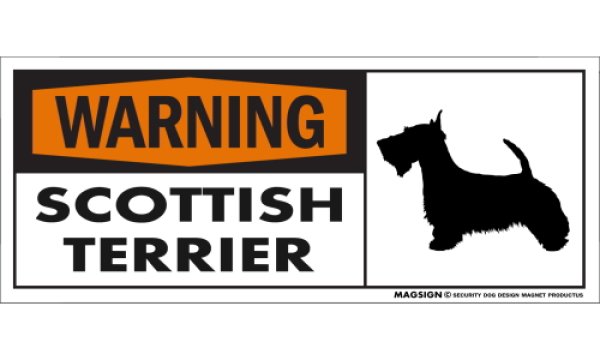 画像1: [MAGSIGN] スコティッシュテリア 注意警告マグネット＆ステッカー(黒オレンジ色) 英語 WARNING SCOTTISH TERRIER 対象:車(ドア/ガラス/ボディ)・屋外(玄関扉/窓ガラス/メールポスト) 日本製 (1)