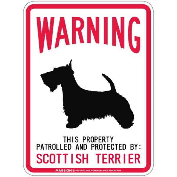 画像1: WARNING PATROLLED AND PROTECTED SCOTTISH TERRIER マグネットサイン：スコティッシュテリア (1)
