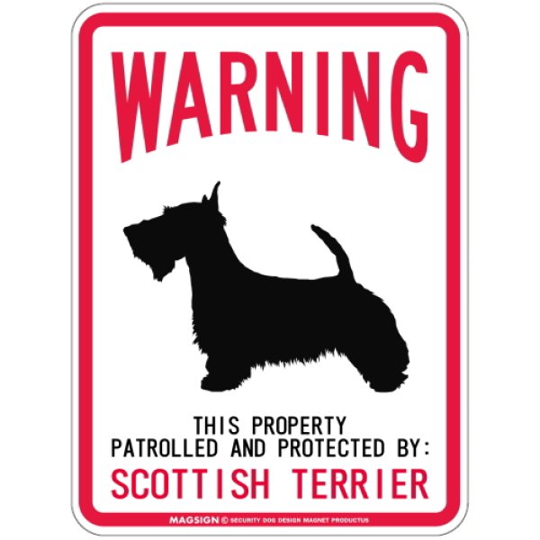 画像1: [MAGSIGN] SCOTTISH TERRIER 注意 英語 WARNING 警告/保護/警戒 車 屋外用 マグネット＆ステッカー 日本製：スコティッシュテリア (1)