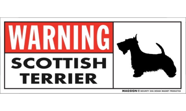 画像1: [MAGSIGN] スコティッシュテリア 注意マグネット＆ステッカー 英語 警戒/警告 WARNING SCOTTISH TERRIER 対象:車(ドア/ガラス/ボディ)・屋外(玄関扉/窓ガラス/メールポスト) 日本製 (1)