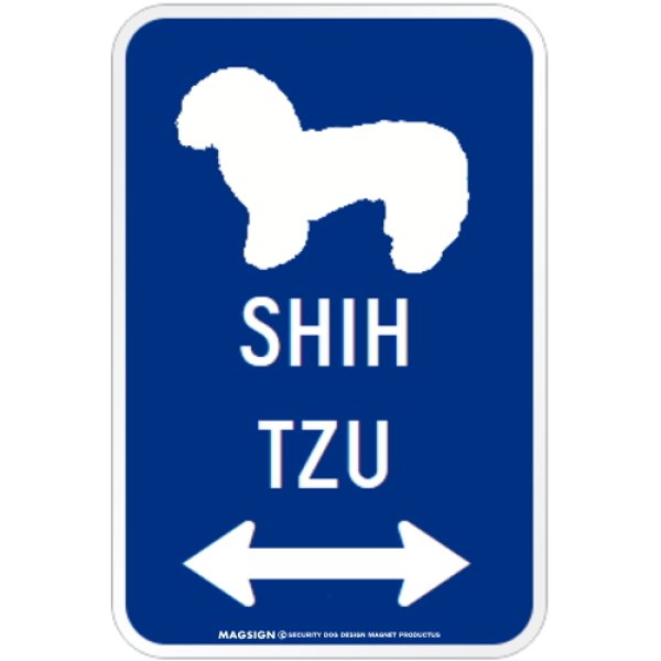 画像1: SHIH TZU [MAGSIGN] シルエット＆矢印 アメリカン道路標識 英語犬種名 マグネット/ステッカー：ブルー (1)