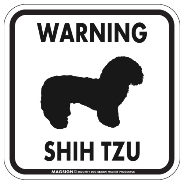 画像1: [MAGSIGN] WARNING SHIH TZU マグネット＆ステッカー：シーズー(ホワイト/イエロー/オレンジ) 注意 英語 正方形 車＆屋外用(防水性/耐光性) 日本製 (1)