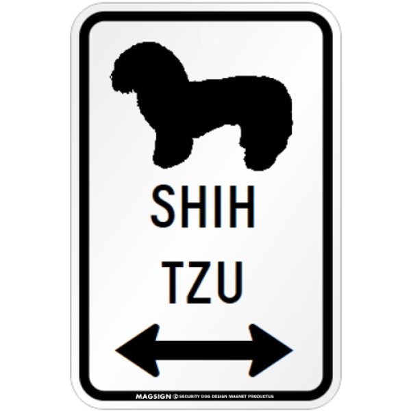 画像1: SHIH TZU [MAGSIGN] シルエット＆矢印 アメリカン道路標識 英語犬種名 マグネット/ステッカー：ホワイト (1)