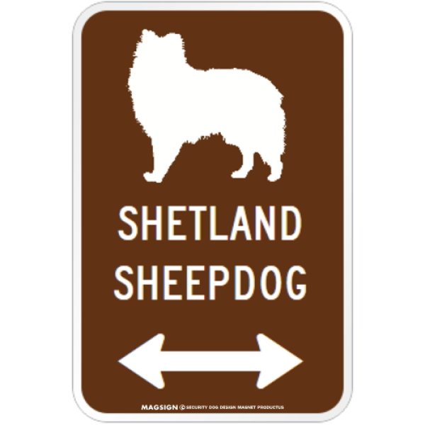 画像1: SHETLAND SHEEPDOG [MAGSIGN] シルエット＆矢印 アメリカン道路標識 英語犬種名 マグネット/ステッカー：ブラウン (1)