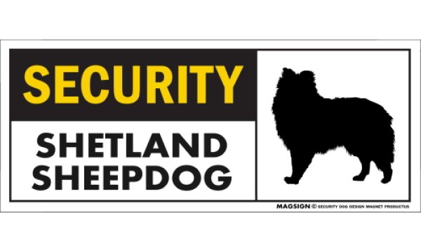 画像1: [MAGSIGN] シェットランドシープドッグ セキュリティーマグネット＆ステッカー 英語 警備 防犯 SECURITY SHETLAND SHEEPDOG 対象:車(ドア/ガラス/ボディ)・屋外(玄関扉/窓ガラス/メールポスト) 日本製 (1)