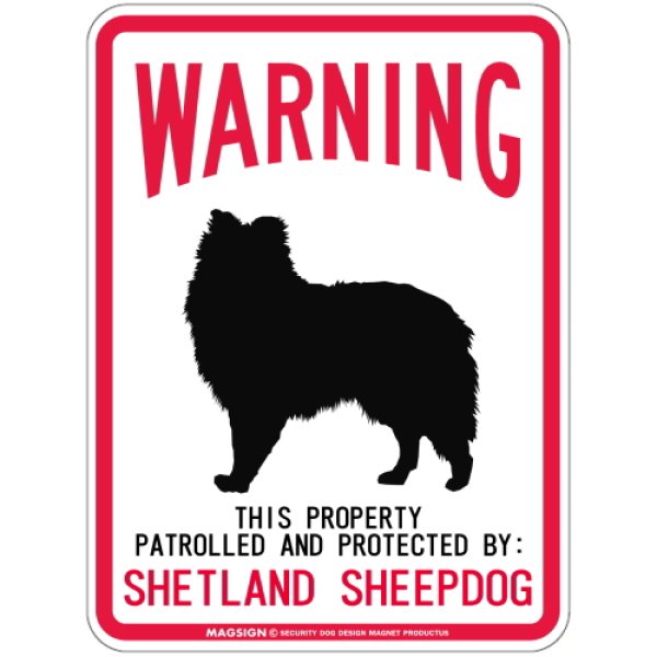 画像1: [MAGSIGN] SHETLAND SHEEPDOG 注意 英語 WARNING 警告/保護/警戒 車 屋外用 マグネット＆ステッカー 日本製：シェットランドシープドッグ (1)