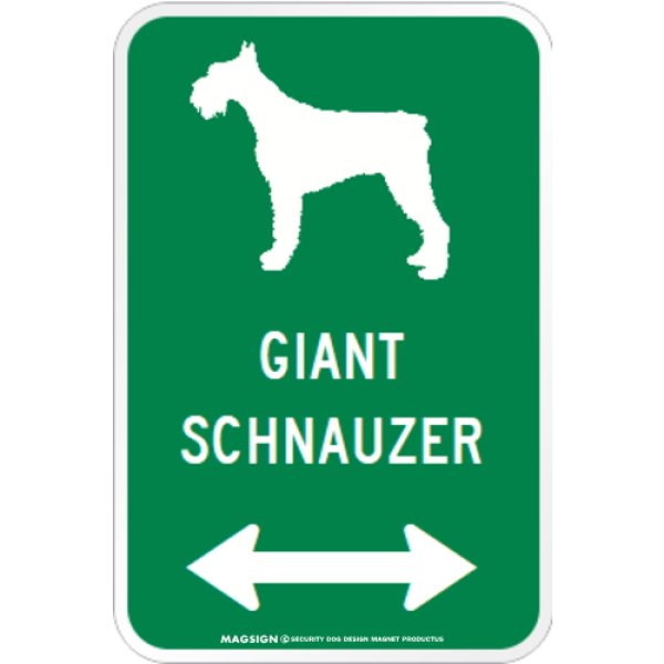 画像1: GIANT SCHNAUZER [MAGSIGN] シルエット＆矢印 アメリカン道路標識 英語犬種名 マグネット/ステッカー：グリーン (1)