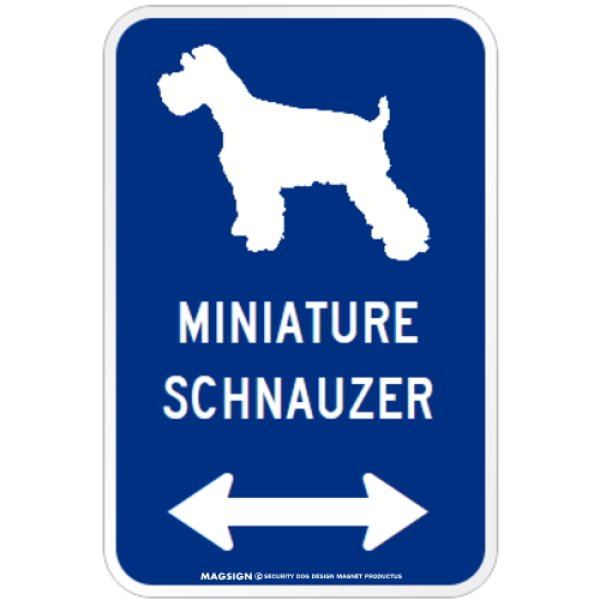 画像1: MINIATURE SCHNAUZER [MAGSIGN] シルエット＆矢印 アメリカン道路標識 英語犬種名 マグネット/ステッカー：ブルー (1)