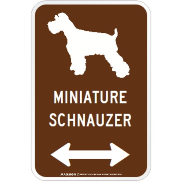 画像1: MINIATURE SCHNAUZER [MAGSIGN] シルエット＆矢印 アメリカン道路標識 英語犬種名 マグネット/ステッカー：ブラウン (1)