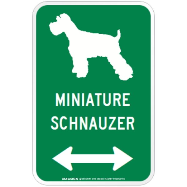 画像1: MINIATURE SCHNAUZER [MAGSIGN] シルエット＆矢印 アメリカン道路標識 英語犬種名 マグネット/ステッカー：グリーン (1)