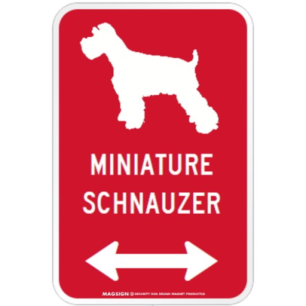 画像1: MINIATURE SCHNAUZER [MAGSIGN] シルエット＆矢印 アメリカン道路標識 英語犬種名 マグネット/ステッカー：レッド (1)