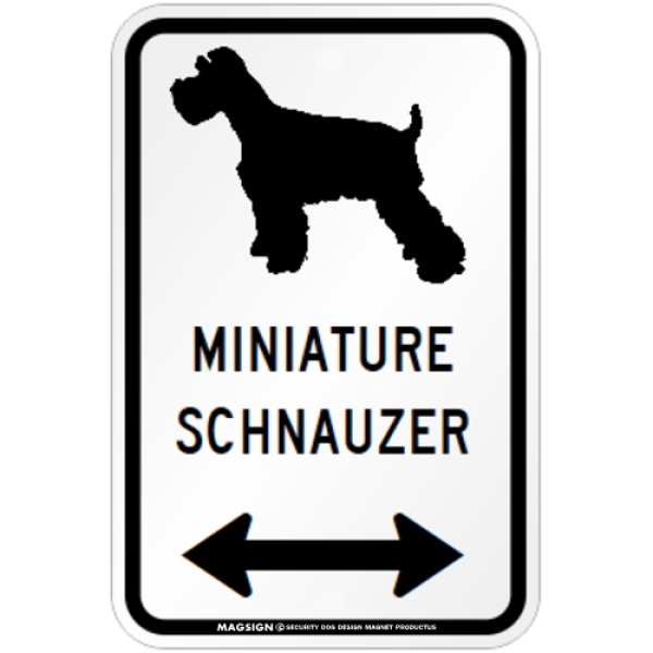 画像1: MINIATURE SCHNAUZER [MAGSIGN] シルエット＆矢印 アメリカン道路標識 英語犬種名 マグネット/ステッカー：ホワイト (1)