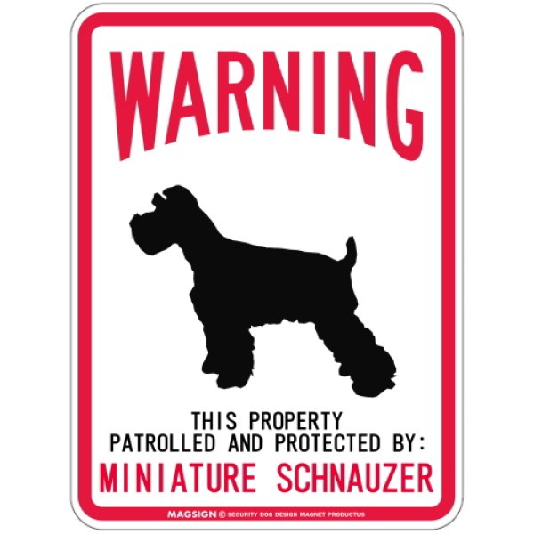 画像1: [MAGSIGN] MINIATURE SCHNAUZER 注意 英語 WARNING 警告/保護/警戒 車 屋外用 マグネット＆ステッカー 日本製：ミニチュアシュナウザー (1)