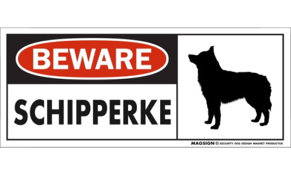画像1: [MAGSIGN] スキッパーキ マグネット＆ステッカー 犬 注意 英語 BEWARE SCHIPPERKE 対象:車(ドア/ガラス/ボディ)・屋外(玄関扉/窓ガラス/メールポスト) 日本製 (1)