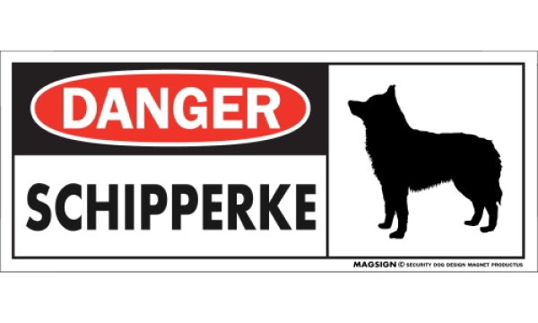 画像1: [MAGSIGN] スキッパーキ マグネット＆ステッカー 英語 危ない 危険 DANGER SCHIPPERKE 対象:車(ドア/ガラス/ボディ)・屋外(玄関扉/窓ガラス/メールポスト) 日本製 (1)