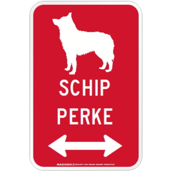 画像1: SCHIPPERKE [MAGSIGN] シルエット＆矢印 アメリカン道路標識 英語犬種名 マグネット/ステッカー：レッド (1)