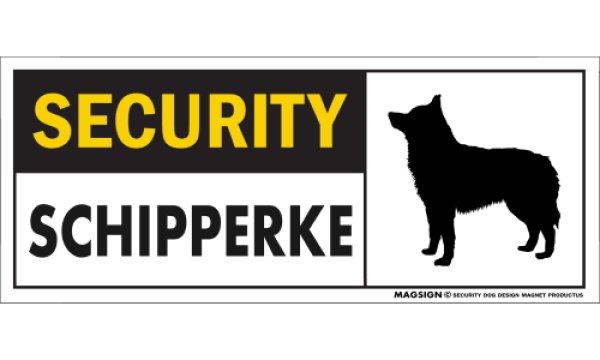 画像1: [MAGSIGN] スキッパーキ セキュリティーマグネット＆ステッカー 英語 警備 防犯 SECURITY SCHIPPERKE 対象:車(ドア/ガラス/ボディ)・屋外(玄関扉/窓ガラス/メールポスト) 日本製 (1)