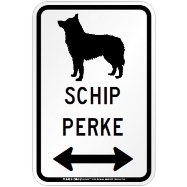 画像1: SCHIPPERKE [MAGSIGN] シルエット＆矢印 アメリカン道路標識 英語犬種名 マグネット/ステッカー：ホワイト (1)