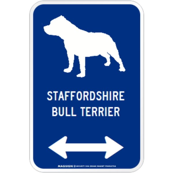 画像1: STAFFORDSHIRE BULL TERRIER [MAGSIGN] シルエット＆矢印 アメリカン道路標識 英語犬種名 マグネット/ステッカー：ブルー (1)