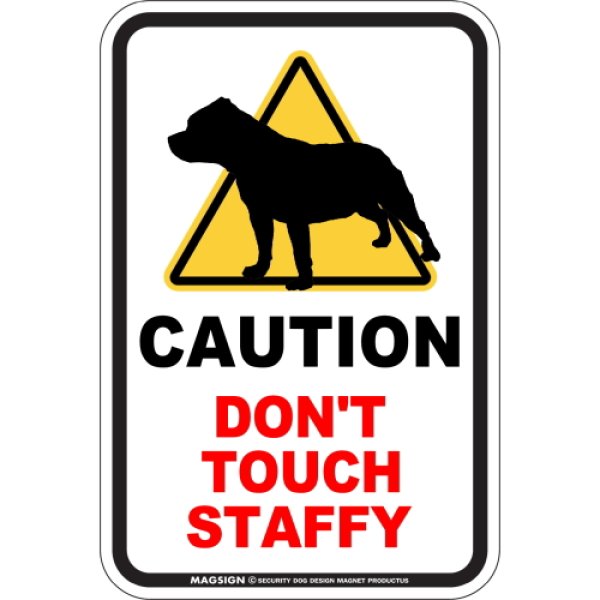 画像1: [MAGSIGN] 犬に手を出さない/触れない/さわらない マグネット＆ステッカー 英語 注意 日本製 CAUTION DON'T TOUCH：スタッフィー (1)