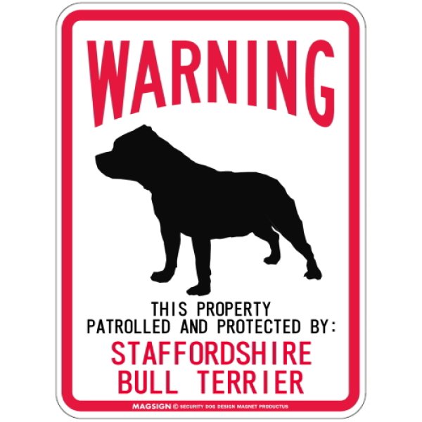 画像1: [MAGSIGN] STAFFORDSHIRE BULL TERRIER 注意 英語 WARNING 警告/保護/警戒 車 屋外用 マグネット＆ステッカー 日本製：スタッフォードシャーブルテリア (1)