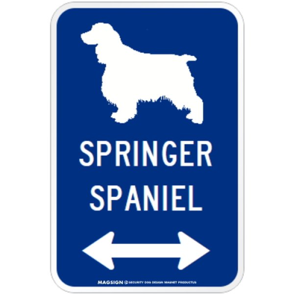 画像1: SPRINGER SPANIEL [MAGSIGN] シルエット＆矢印 アメリカン道路標識 英語犬種名 マグネット/ステッカー：ブルー (1)