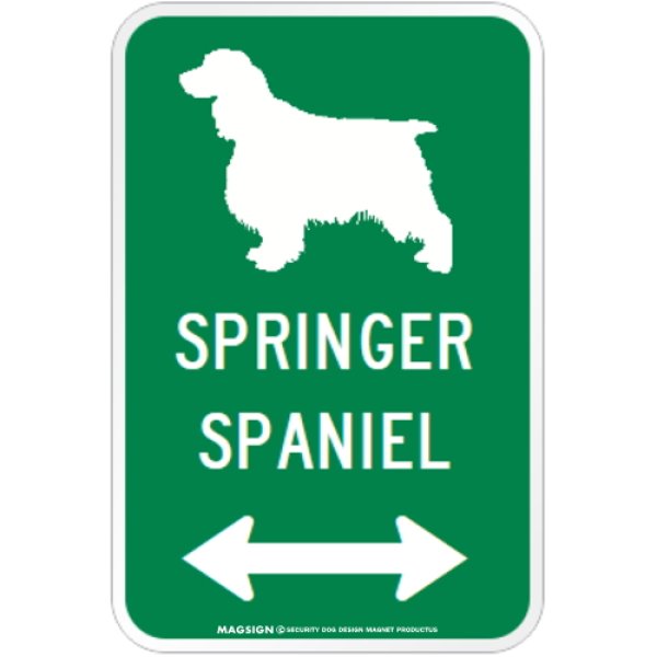 画像1: SPRINGER SPANIEL [MAGSIGN] シルエット＆矢印 アメリカン道路標識 英語犬種名 マグネット/ステッカー：グリーン (1)