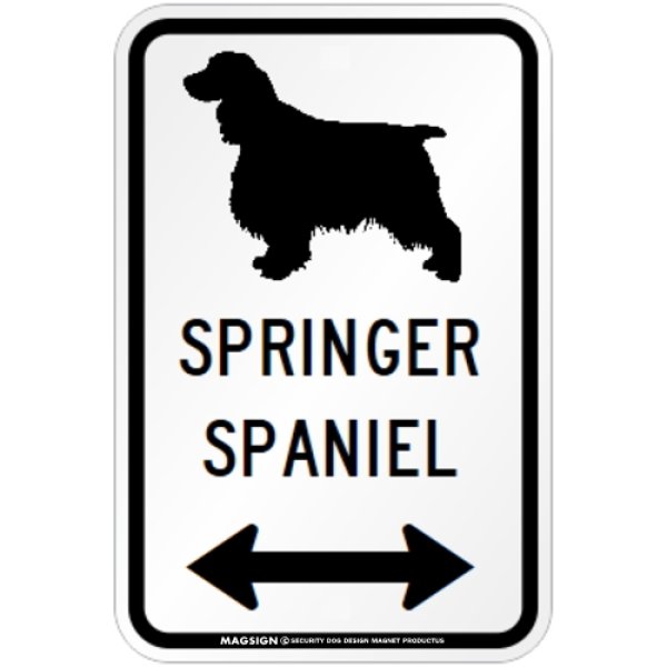 画像1: SPRINGER SPANIEL [MAGSIGN] シルエット＆矢印 アメリカン道路標識 英語犬種名 マグネット/ステッカー：ホワイト (1)