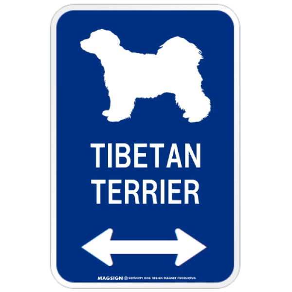 画像1: TIBETAN TERRIER [MAGSIGN] チべタンテリア シルエット＆矢印 アメリカン道路標識 英語犬種名 マグネット/ステッカー：ブルー (1)
