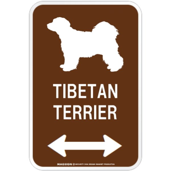 画像1: TIBETAN TERRIER [MAGSIGN] チべタンテリア シルエット＆矢印 アメリカン道路標識 英語犬種名 マグネット/ステッカー：ブラウン (1)