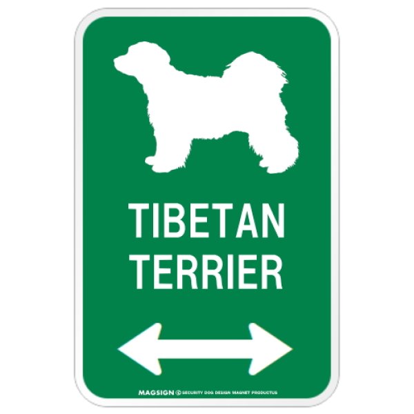画像1: TIBETAN TERRIER [MAGSIGN] チべタンテリア シルエット＆矢印 アメリカン道路標識 英語犬種名 マグネット/ステッカー：グリーン (1)