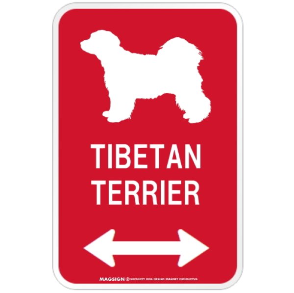 画像1: TIBETAN TERRIER [MAGSIGN] チべタンテリア シルエット＆矢印 アメリカン道路標識 英語犬種名 マグネット/ステッカー：レッド (1)
