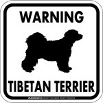 画像1: [MAGSIGN] WARNING TIBETAN TERRIER マグネット＆ステッカー：チべタンテリア(ホワイト/イエロー/オレンジ) 注意 英語 正方形 車＆屋外用(防水性/耐光性) 日本製 (1)