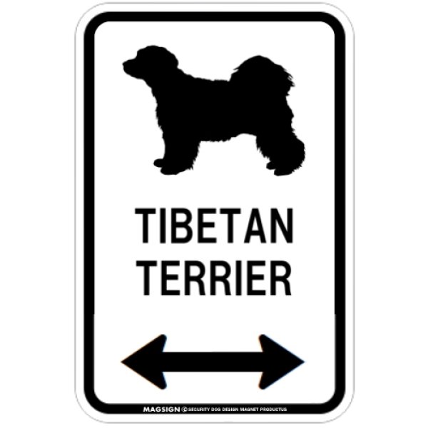 画像1: TIBETAN TERRIER [MAGSIGN] チべタンテリア シルエット＆矢印 アメリカン道路標識 英語犬種名 マグネット/ステッカー：ホワイト (1)