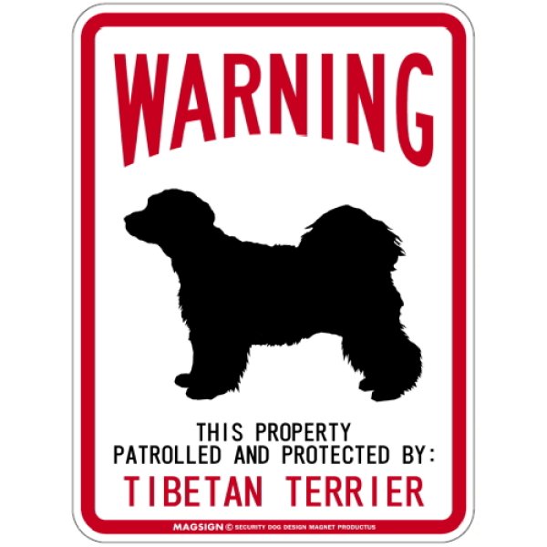 画像1: [MAGSIGN] TIBETAN TERRIER 注意 英語 WARNING 警告/保護/警戒 車 屋外用 マグネット＆ステッカー 日本製：チべタンテリア (1)