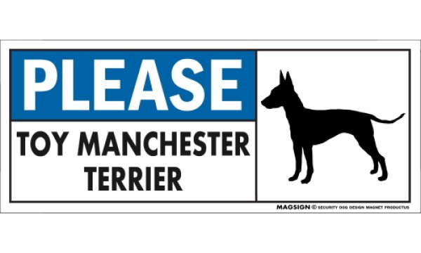 画像1: [MAGSIGN] トイマンチェスターテリア マグネット＆ステッカー 犬 英語 喜ばせる 満足させる PLEASE TOY MANCHESTER TERRIER 対象:車(ドア/ガラス/ボディ)・屋外(玄関扉/窓ガラス/メールポスト) 日本製 (1)