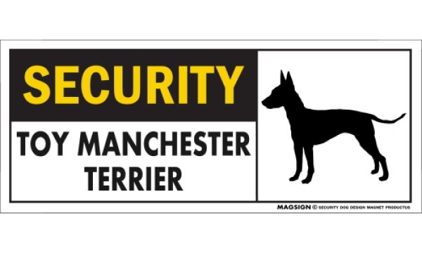 画像1: [MAGSIGN] トイマンチェスターテリア セキュリティーマグネット＆ステッカー 英語 警備 防犯 SECURITY TOY MANCHESTER TERRIER 対象:車(ドア/ガラス/ボディ)・屋外(玄関扉/窓ガラス/メールポスト) 日本製 (1)